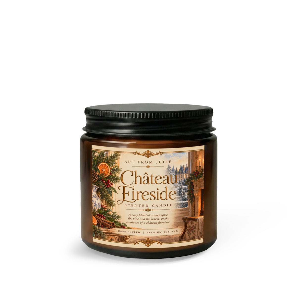 Château Fireside Candle Gift Set, Orange Spice, Fir & Pine Scented Candle with Matte Black Wick Trimmer, French Country Home Fragrance