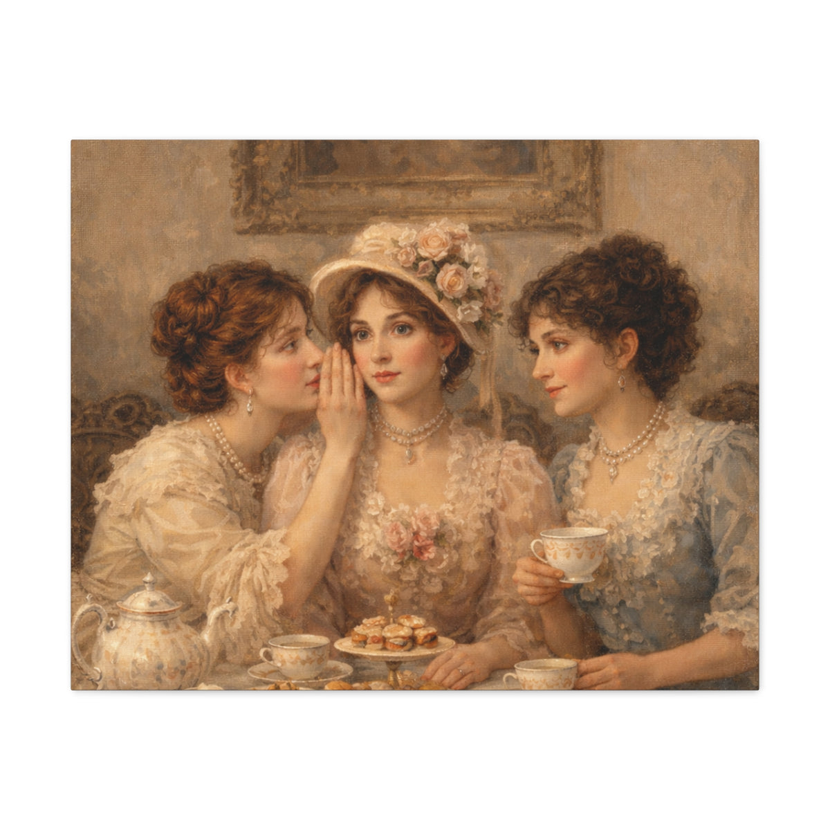 Vintage Ladies Tea Party Canvas Wall Art Print, Feminine Wall Hanging Decor, Victorian 1800's Ladies, Home Decor, Gift for Her, Elegant Art