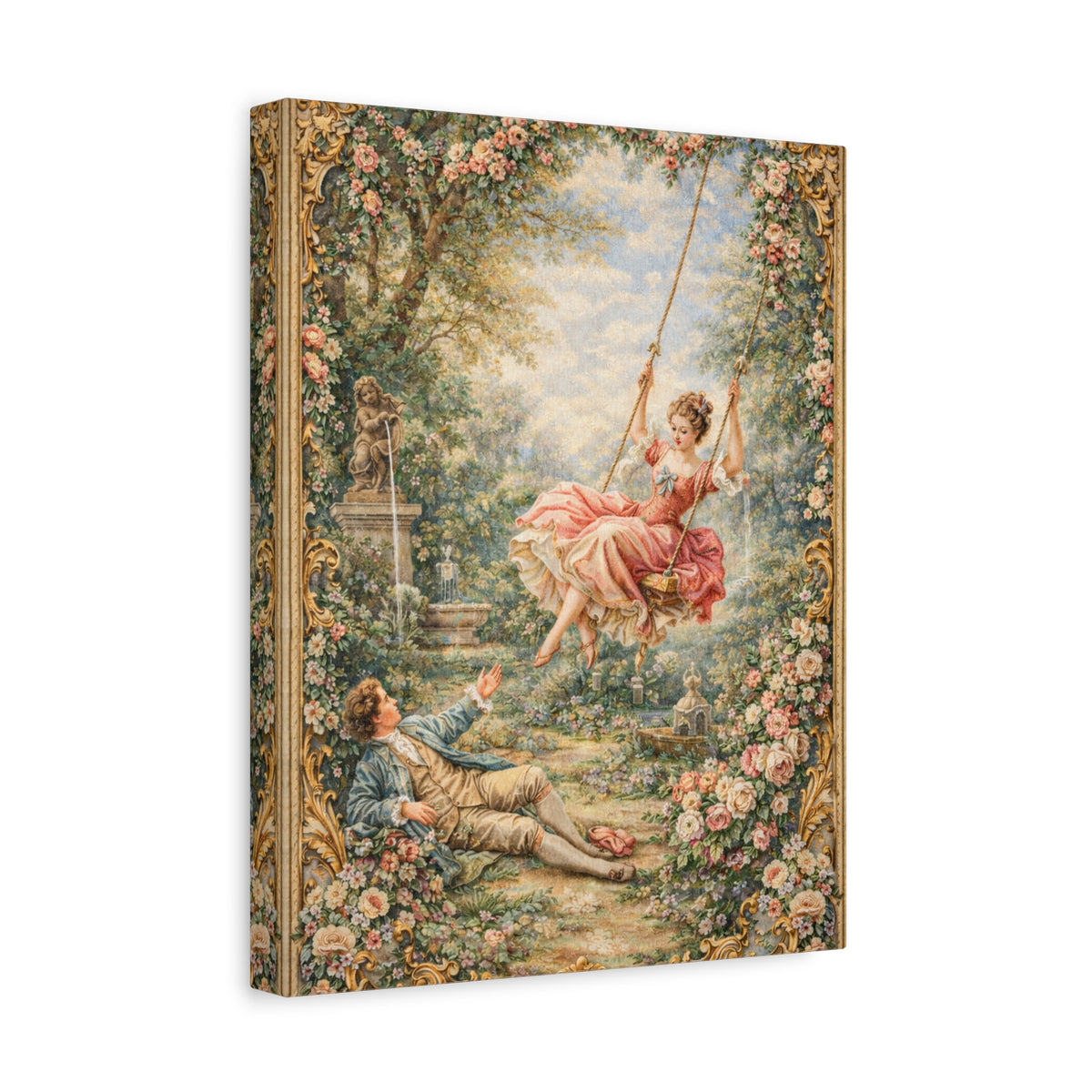 Victorian Lady on a Swing Canvas Wall Art Print, Rococo Wall Hanging Decor, Vintage Ladies, French Country Shabby Chic Decor, Home Wedding Gift