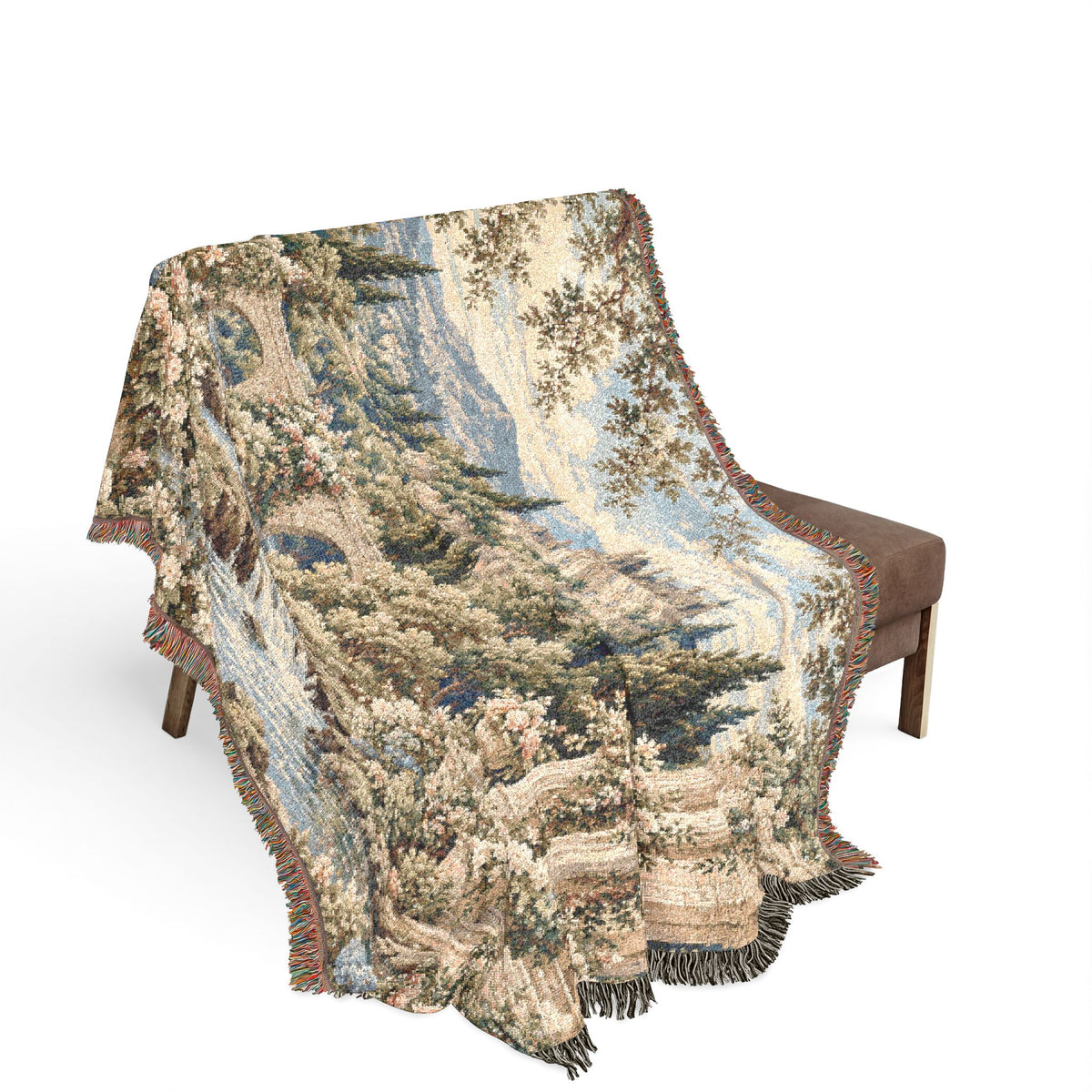 French Verdure Chateau Woven Blanket – Romantic Castle Garden Tapestry Throw, French Country Cottagecore Decor