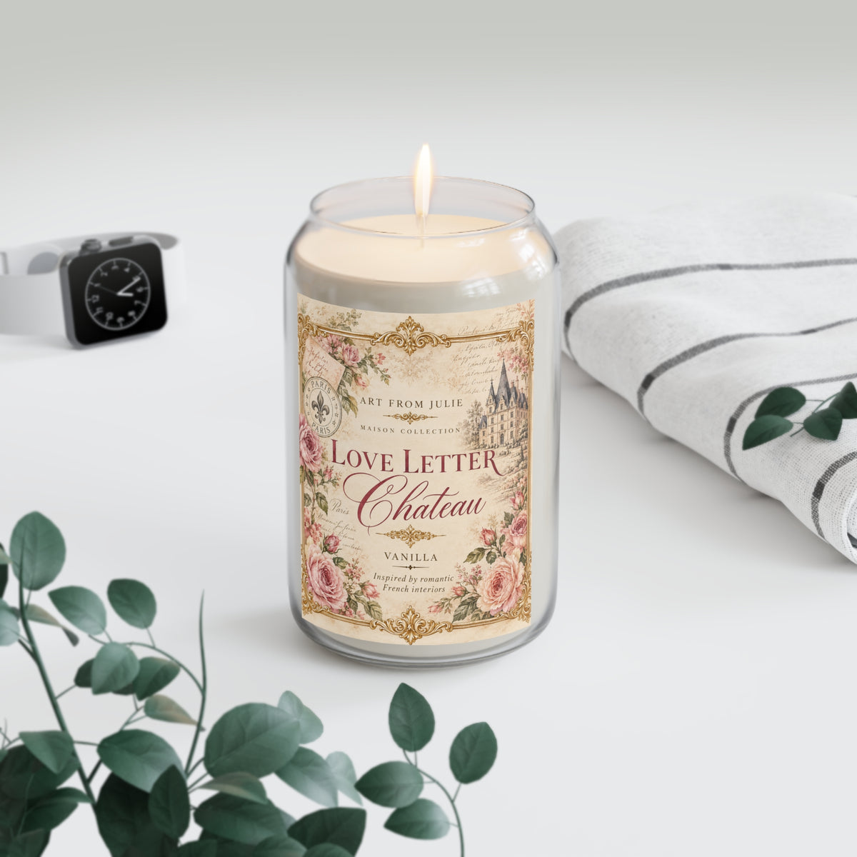 Vanilla 'Love Letter Chateau' Scented Soy Candle — 13.75oz Pink Rose Castle Decor