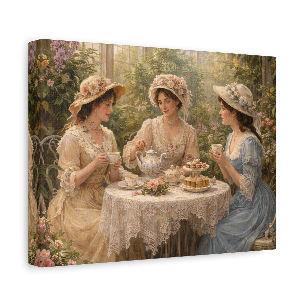 Vintage Ladies Tea Party Canvas Wall Art Print, Feminine Wall Hanging Decor, Victorian 1800's Ladies, Home Decor, Gift for Her, Elegant Art