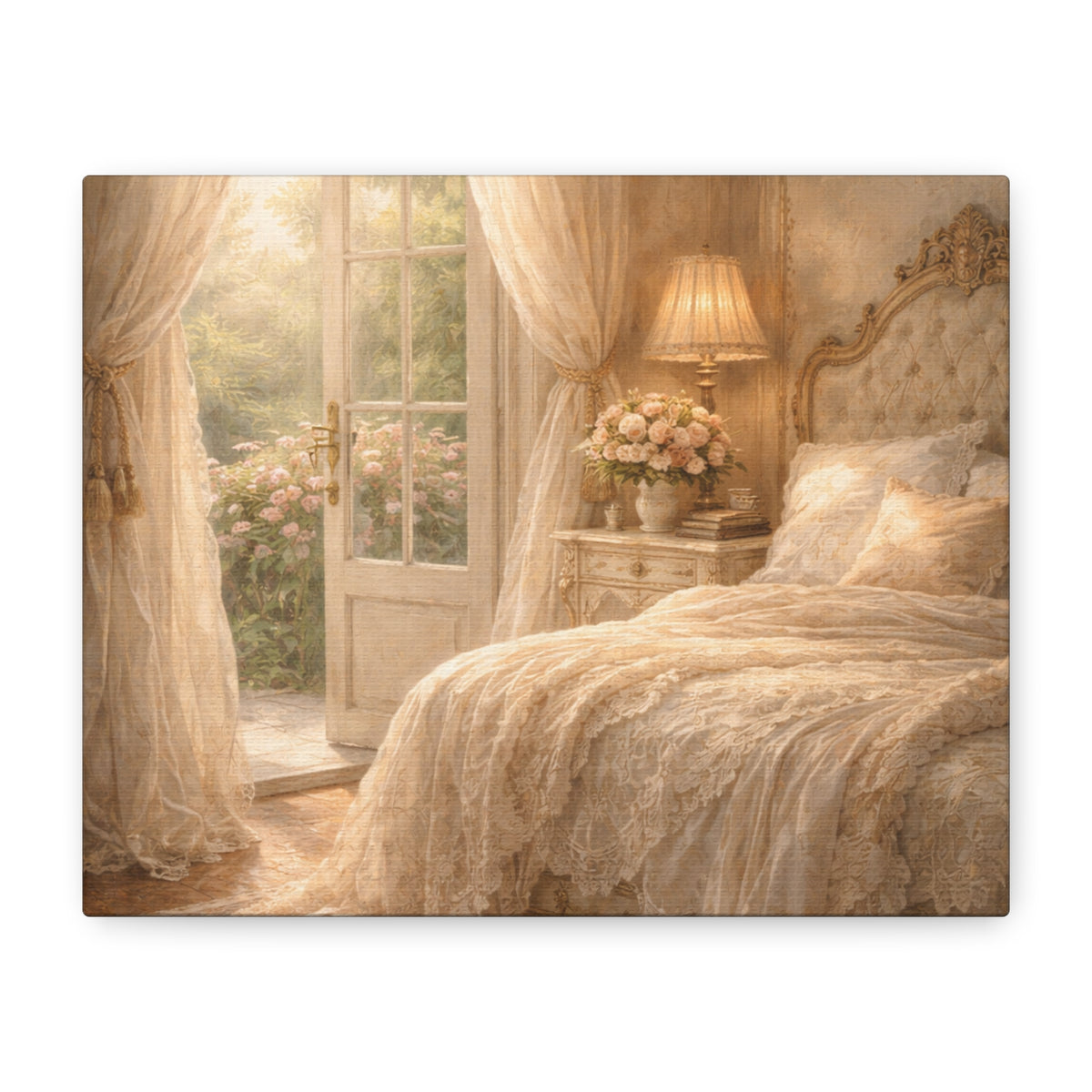 Elegant French Bedroom Canvas Wall Art Print, Chateaucore Feminine Wall Hanging Decor, Shabby Chic Victorian Romantic Home Decor