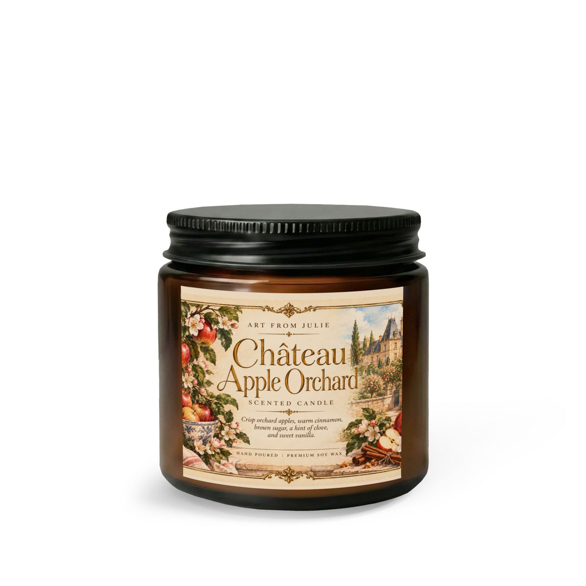 Château Apple Orchard Candle Gift Set , Crisp Apple, Cinnamon, Brown Sugar & Vanilla Candle with Matte Black Wick Trimmer