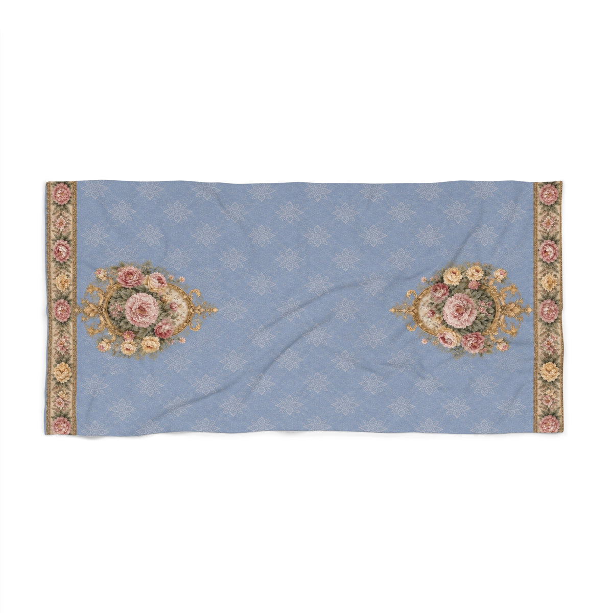 Dusty Blue Blush Rose Oversized Bath Towel, French Country Chateaucore Floral Bath Sheet, Vintage Victorian Bathroom Decor