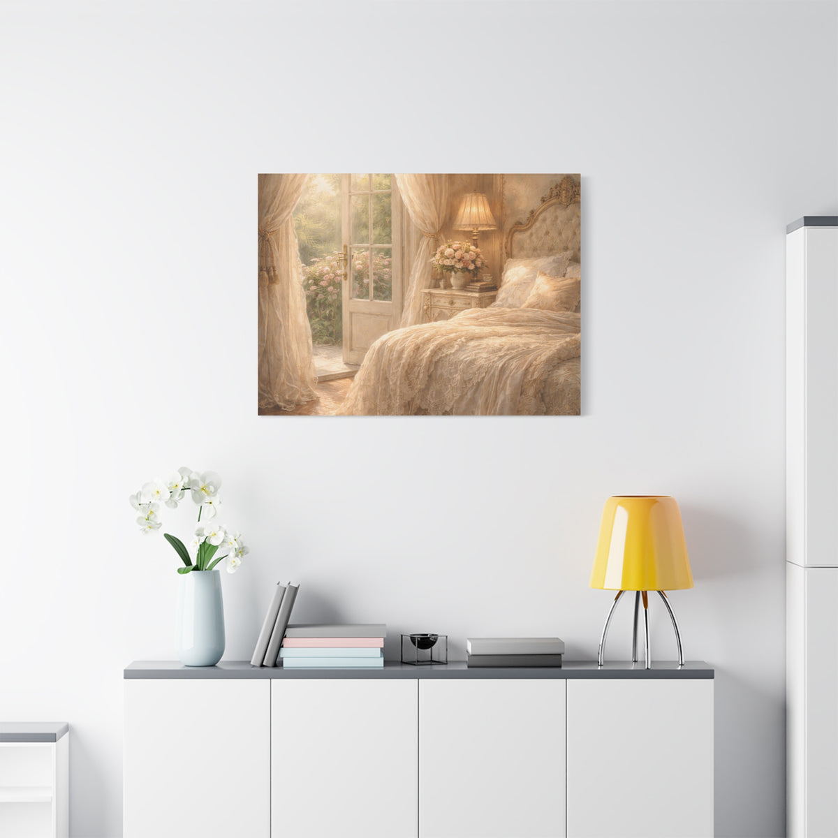 Elegant French Bedroom Canvas Wall Art Print, Chateaucore Feminine Wall Hanging Decor, Shabby Chic Victorian Romantic Home Decor