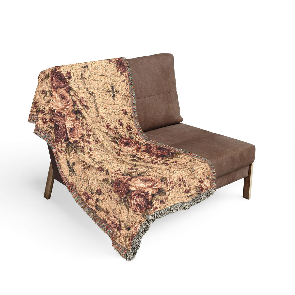 Burgundy Rose French Script Woven Tapestry Blanket – Vintage Chateaucore Floral Throw