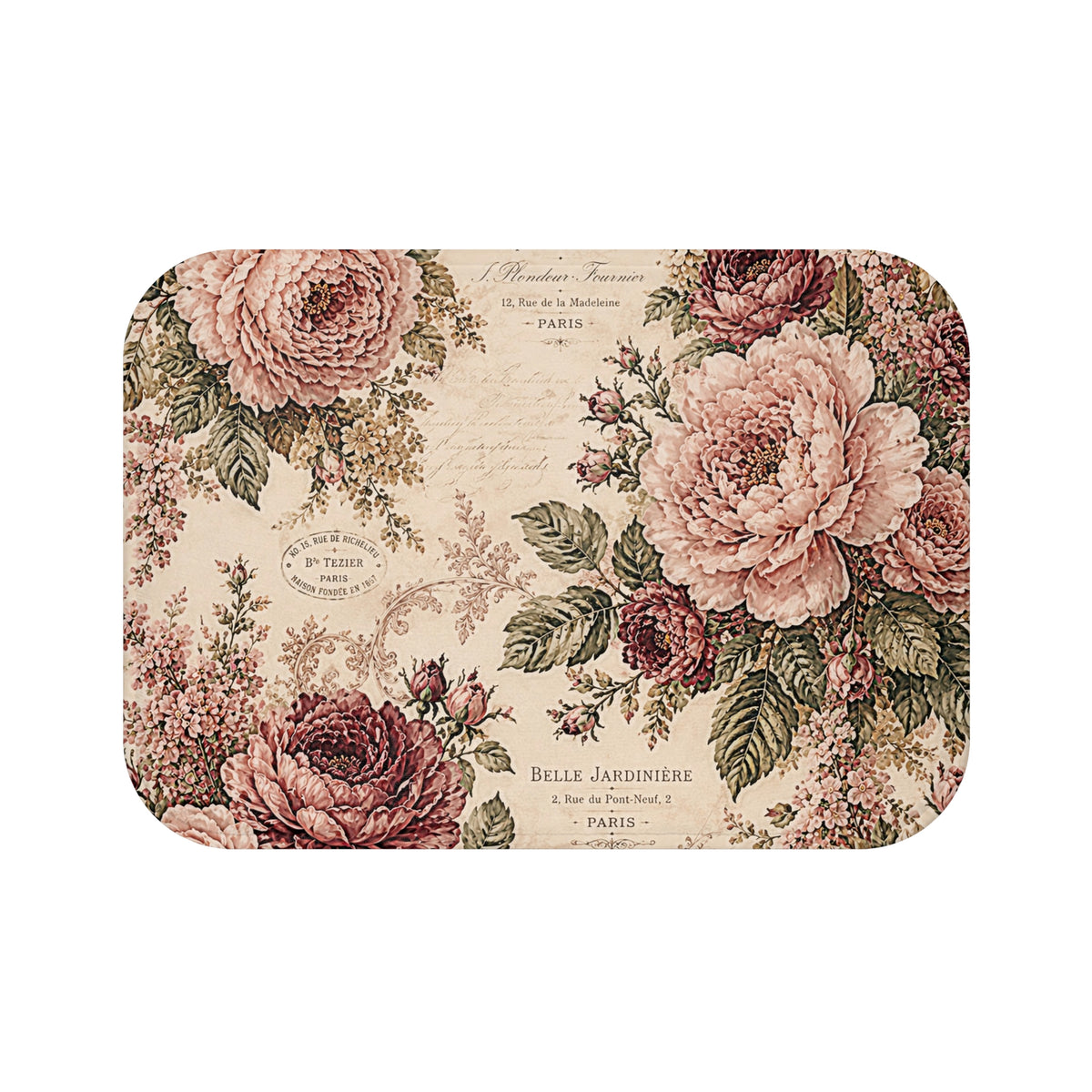 French Country Rose 5-Piece Bathroom Set – Shower Curtain, Bath Mat & Matching Towels – Burgundy Blush Chateaucore Decor