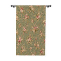 Victorian Sage Gold Pink Floral Rose Pattern Long Black Out Curtains, Chateaucore French Country Green Rose Window Curtains