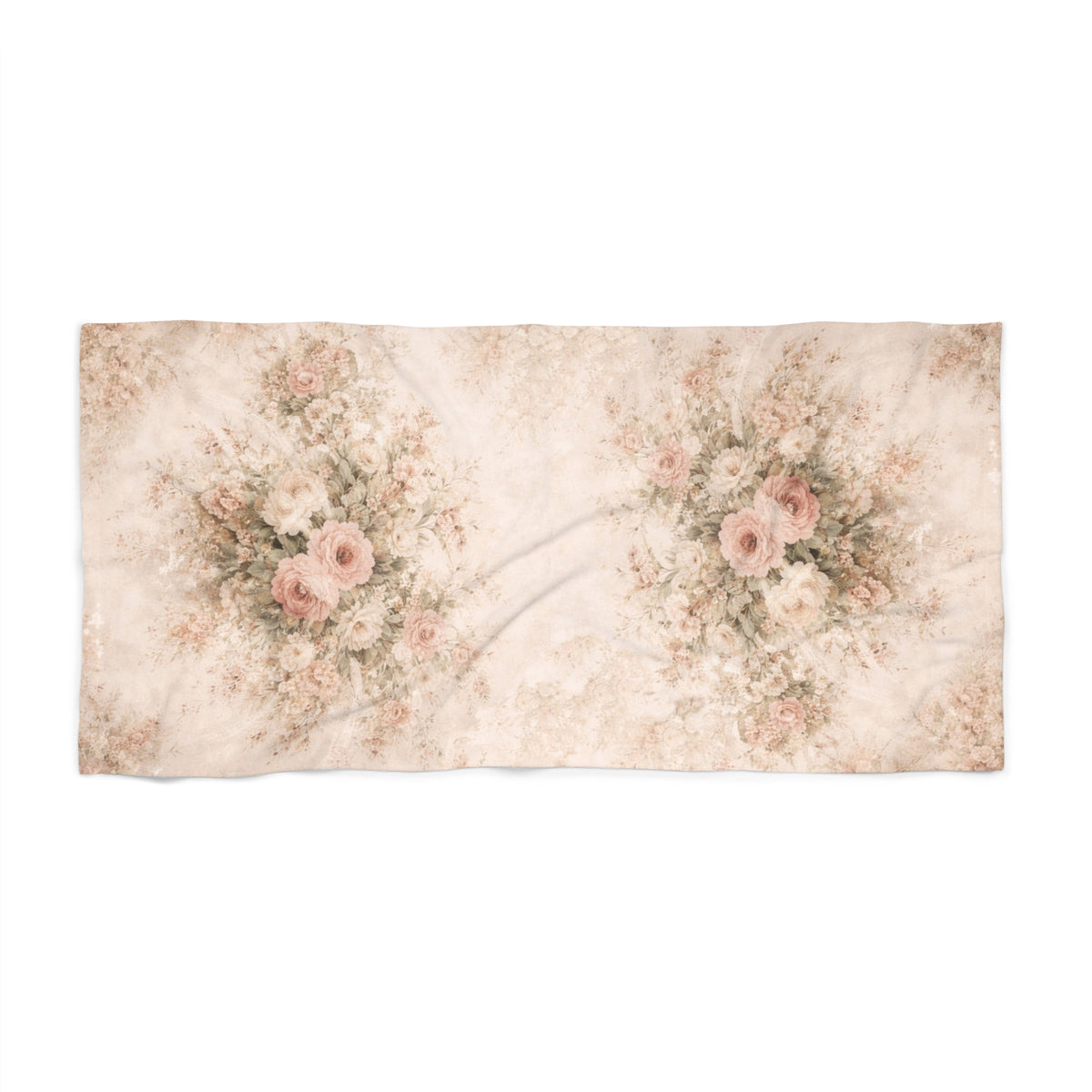 Romantic Blush Rose Garden Large Bath Towel, Vintage French Country Floral Oversized Bath Sheet, Shabby Chic Chateaucore Bathroom Decor