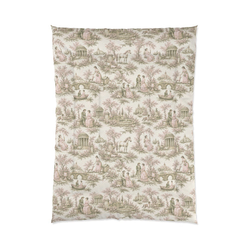 Chateaucore Sage Toile de Joy Comforter Set Floral Vintage Style Bedding Shabby Chic Victorian Queen King Twin Size French Bed Spread