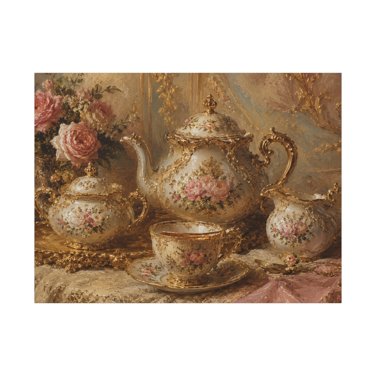 Rococo Tea Set Canvas Wall Art Print, Feminine Wall Hanging Decor, Mary Antoinette Royalty, Home Decor, Dining Room Elegant Art, Home Gift