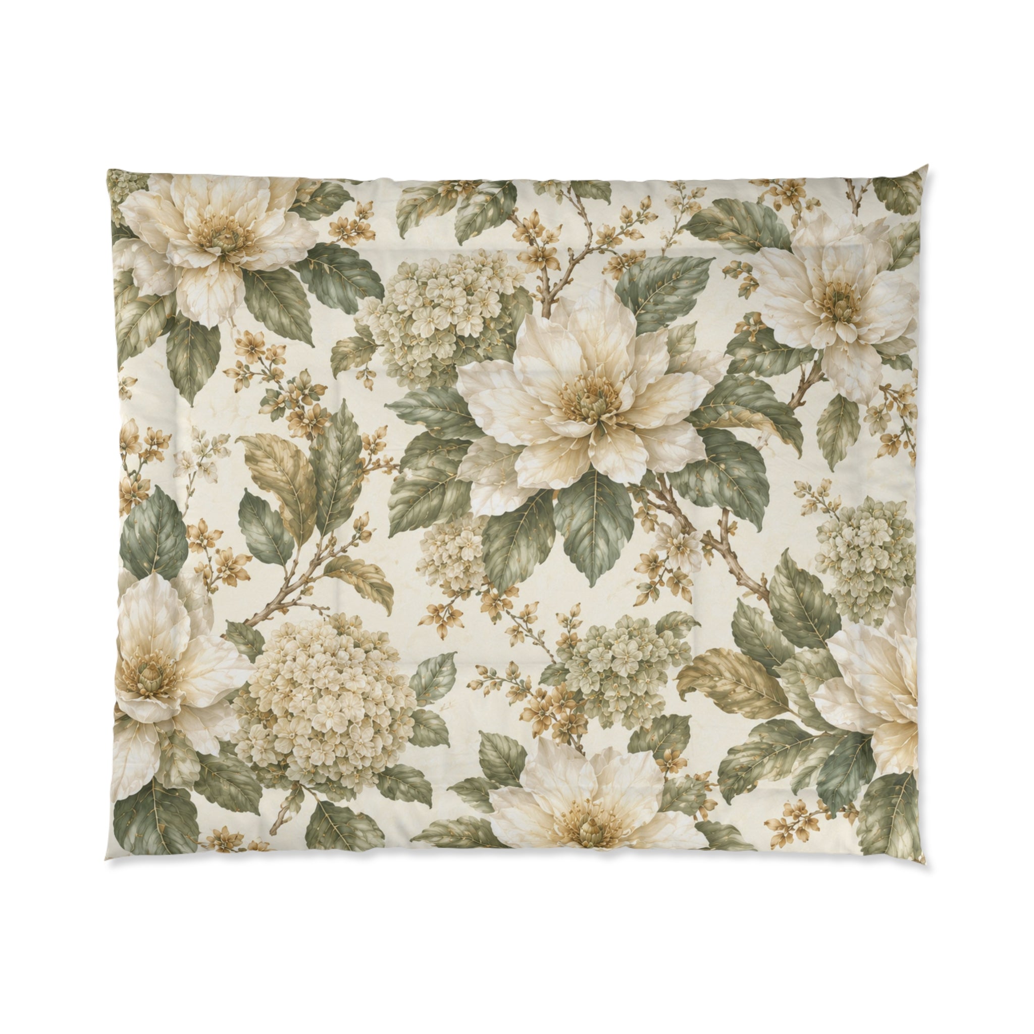 Chateaucore Ivory Sage Green Magnolia Comforter Set Floral Vintage Style Bedding Shabby Chic Victorian Queen King Twin French Romantic Bed