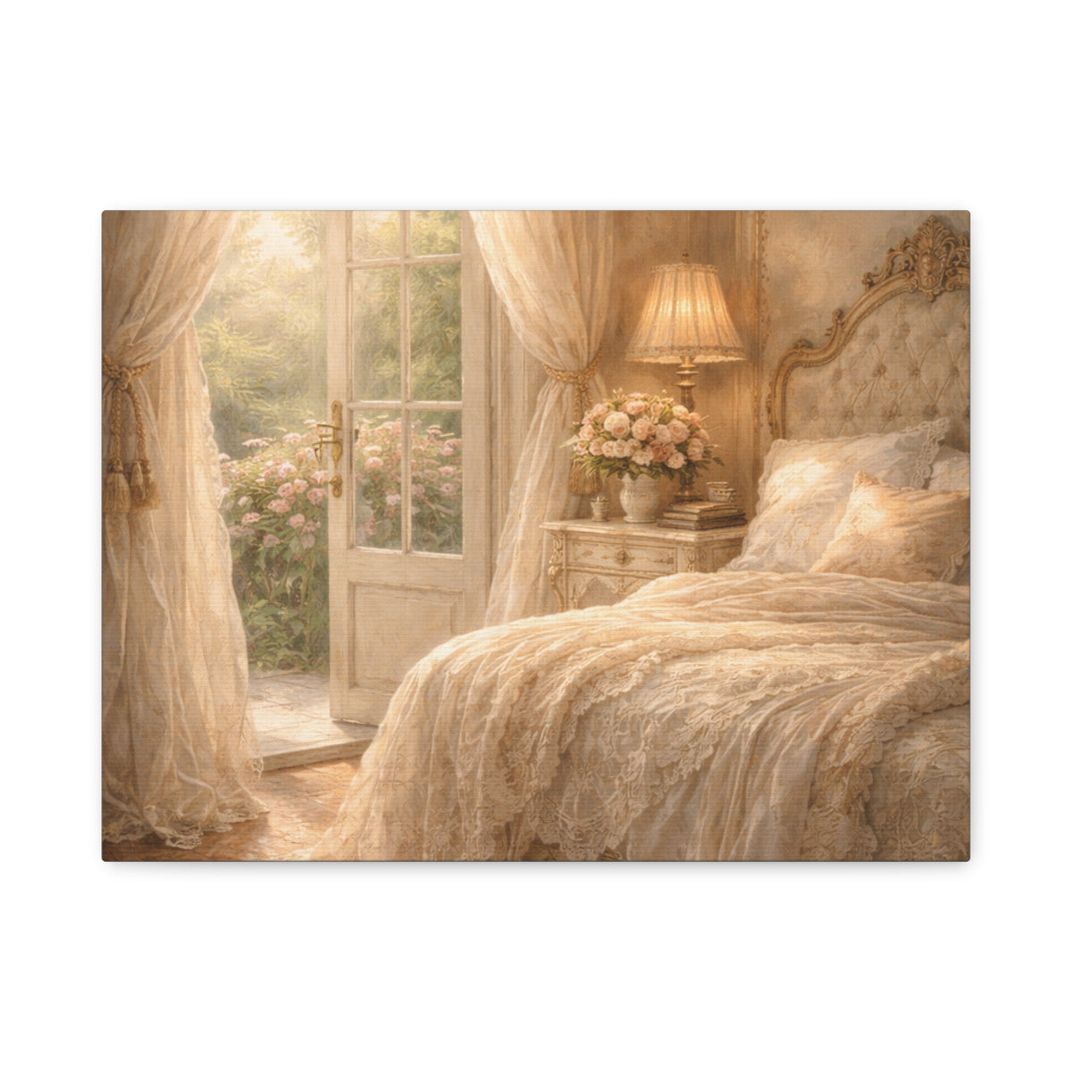 Elegant French Bedroom Canvas Wall Art Print, Chateaucore Feminine Wall Hanging Decor, Shabby Chic Victorian Romantic Home Decor