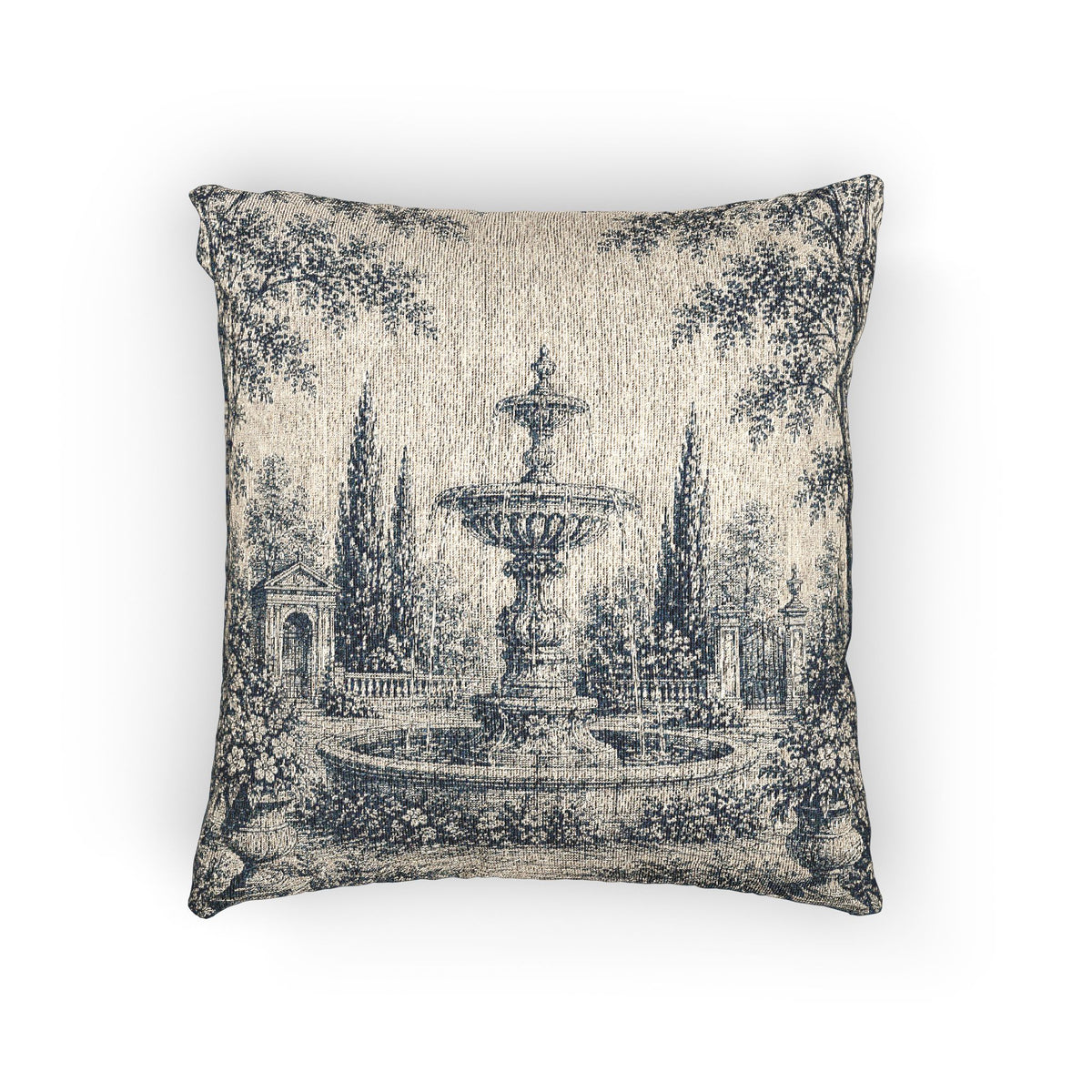 Navy Blue Toile Woven Pillow and Cover, French Fountain Throw Pillow, Antique Style Victorian Cottage Decor, French Country Cushion, Housewarming Gift