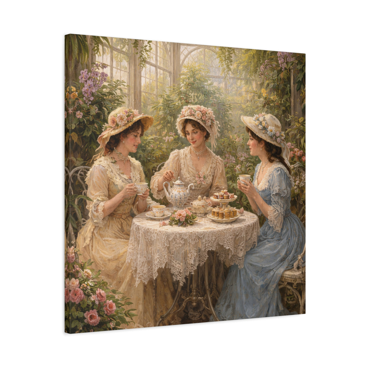 Vintage Ladies Tea Party Canvas Wall Art Print, Feminine Wall Hanging Decor, Victorian 1800's Ladies, Home Decor, Gift for Her, Elegant Art