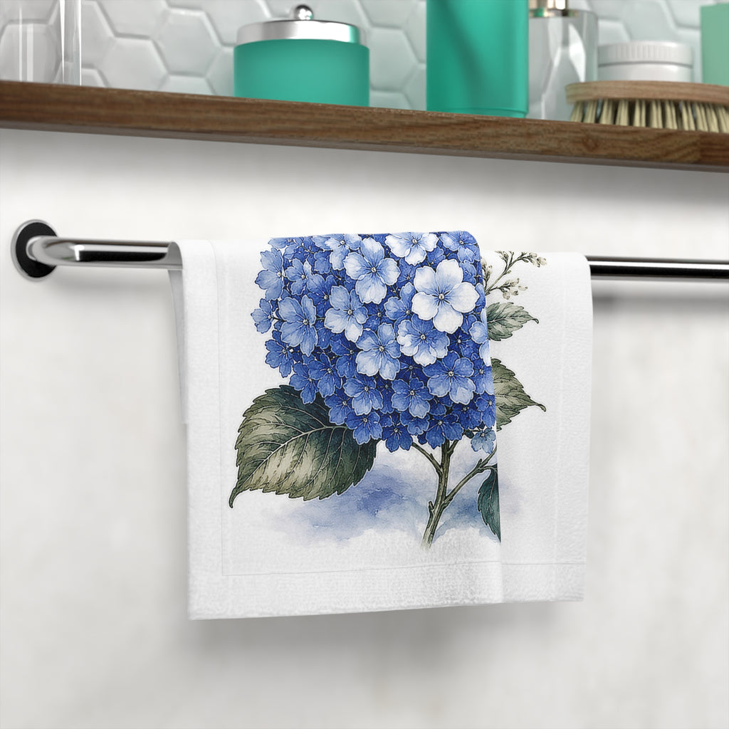 Blue Hydrangea Washcloth – Dusty Blue & Ivory Floral Face Cloth, French Country Chateaucore Grandmillennial Bathroom Decor