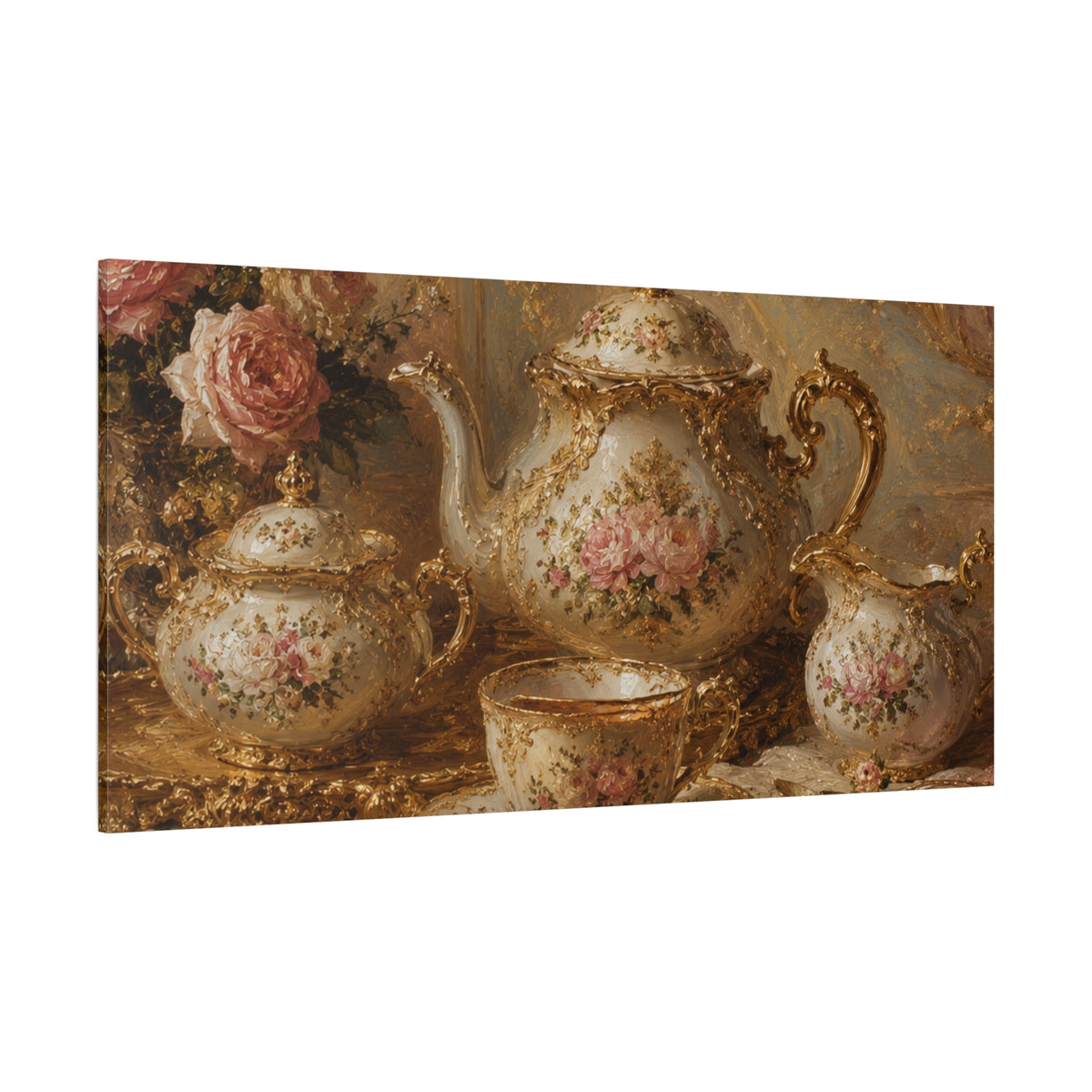 Rococo Tea Set Canvas Wall Art Print, Feminine Wall Hanging Decor, Mary Antoinette Royalty, Home Decor, Dining Room Elegant Art, Home Gift