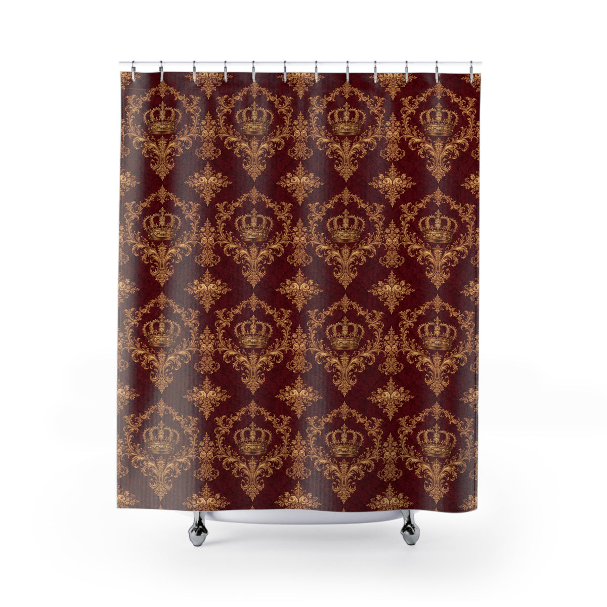Luxury Burgundy Gold Crown Shower Curtain, Victorian Bathroom Decor, French Country, Rococo Royal Housewarming Gifts