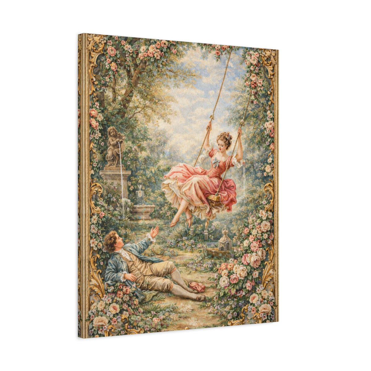 Victorian Lady on a Swing Canvas Wall Art Print, Rococo Wall Hanging Decor, Vintage Ladies, French Country Shabby Chic Decor, Home Wedding Gift