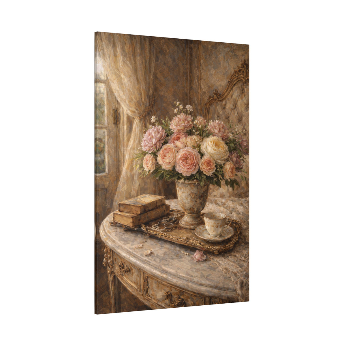 French Country Books Roses Canvas Wall Art Print, Chateaucore Floral Wall Hanging Decor, Victorian Romantic Home Decor, Gift Mom Grandma