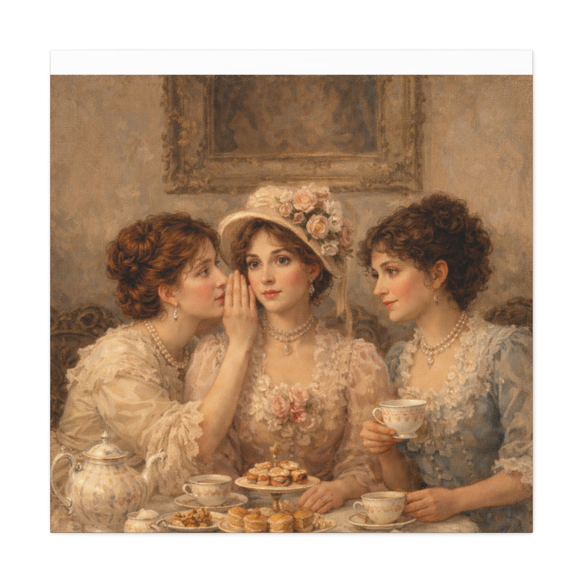 Vintage Ladies Tea Party Canvas Wall Art Print, Feminine Wall Hanging Decor, Victorian 1800's Ladies, Home Decor, Gift for Her, Elegant Art