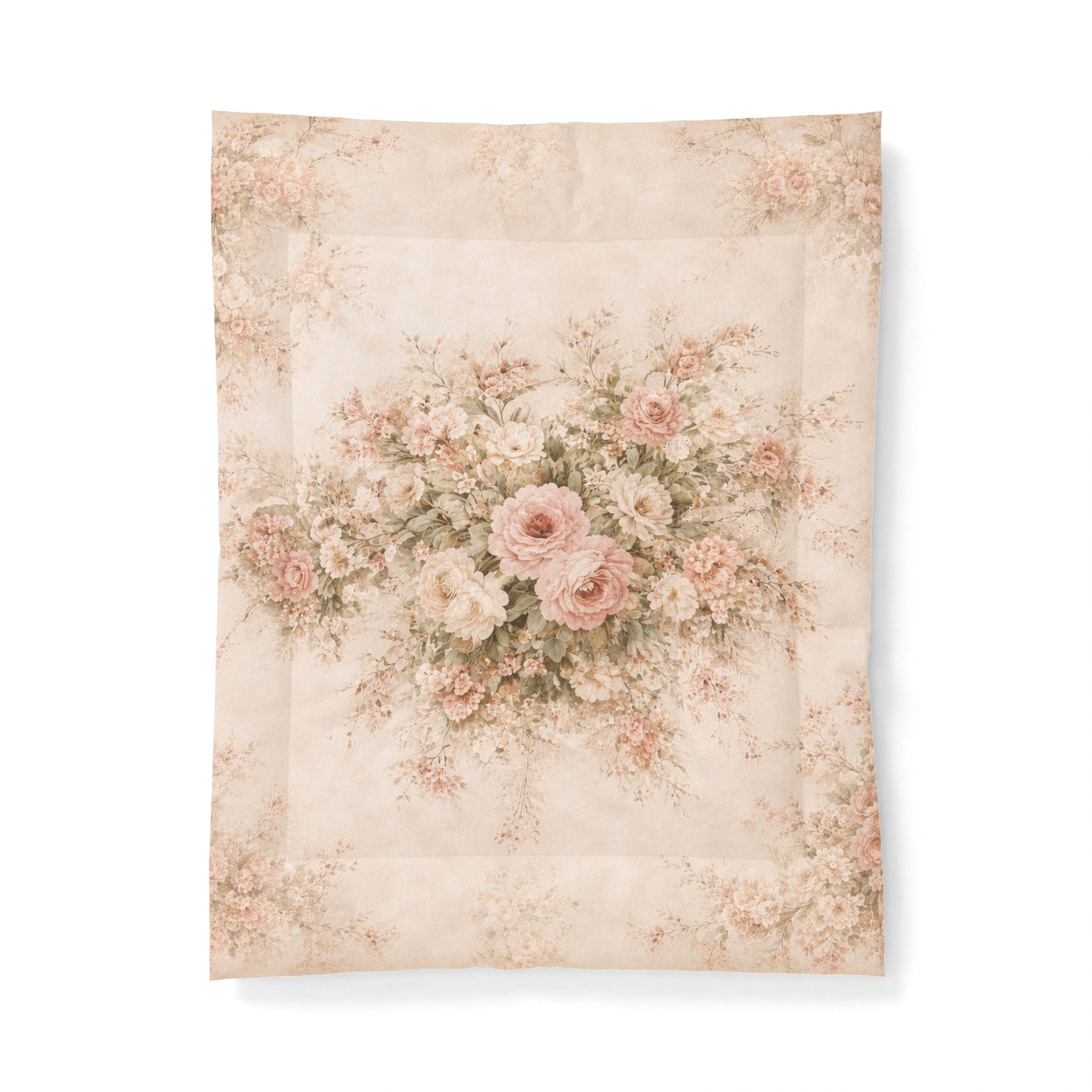 Cotton Chateaucore Soft Rose Bouquet 100% Cotton Comforter | Shabby Chic French Country Pink Peonies Roses Medallion
