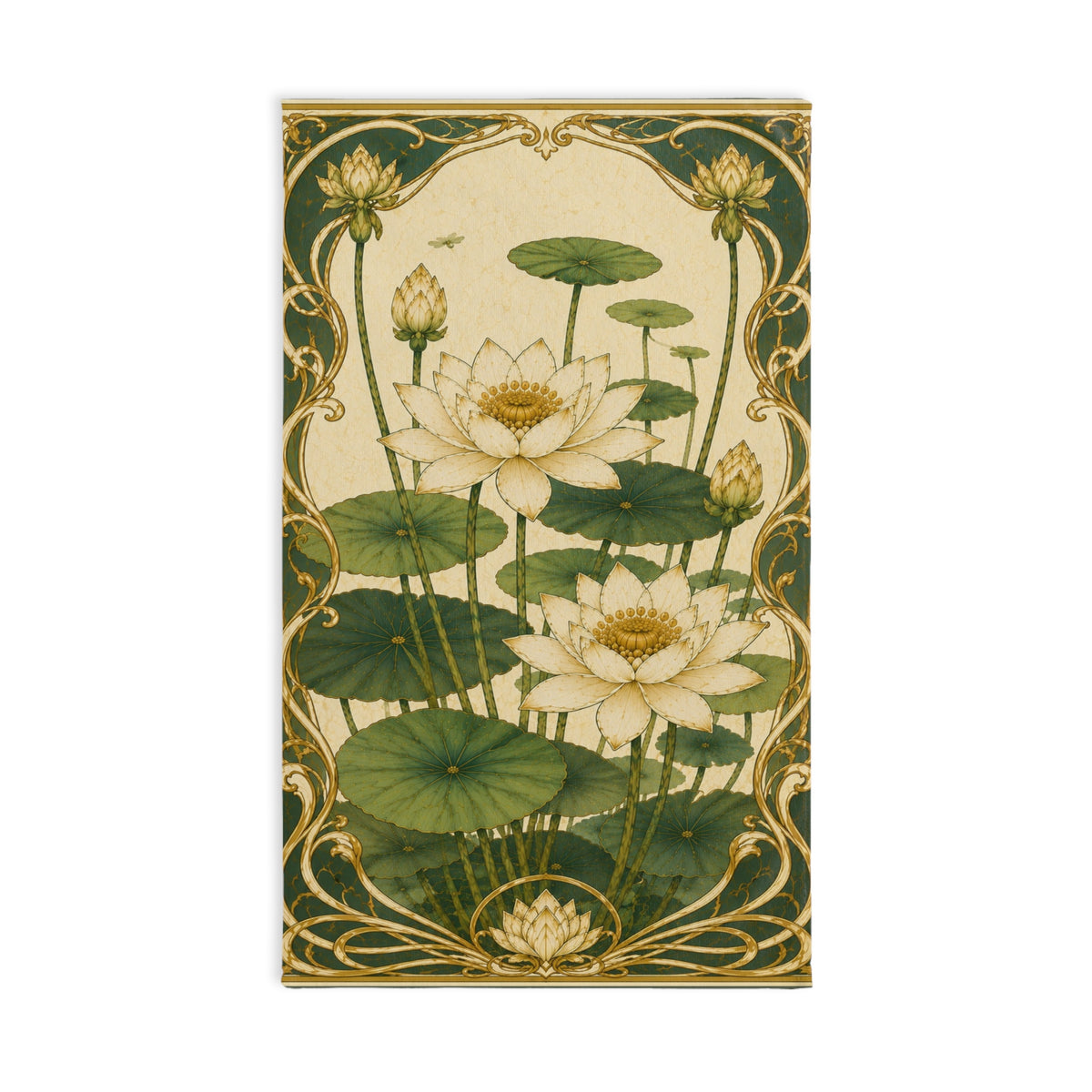 Art Nouveau Water Lily Hand Towel, Vintage Botanical Floral Bathroom Decor, French Country Chateaucore Green Ivory Towel