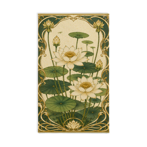 Art Nouveau Water Lily Hand Towel, Vintage Botanical Floral Bathroom Decor, French Country Chateaucore Green Ivory Towel
