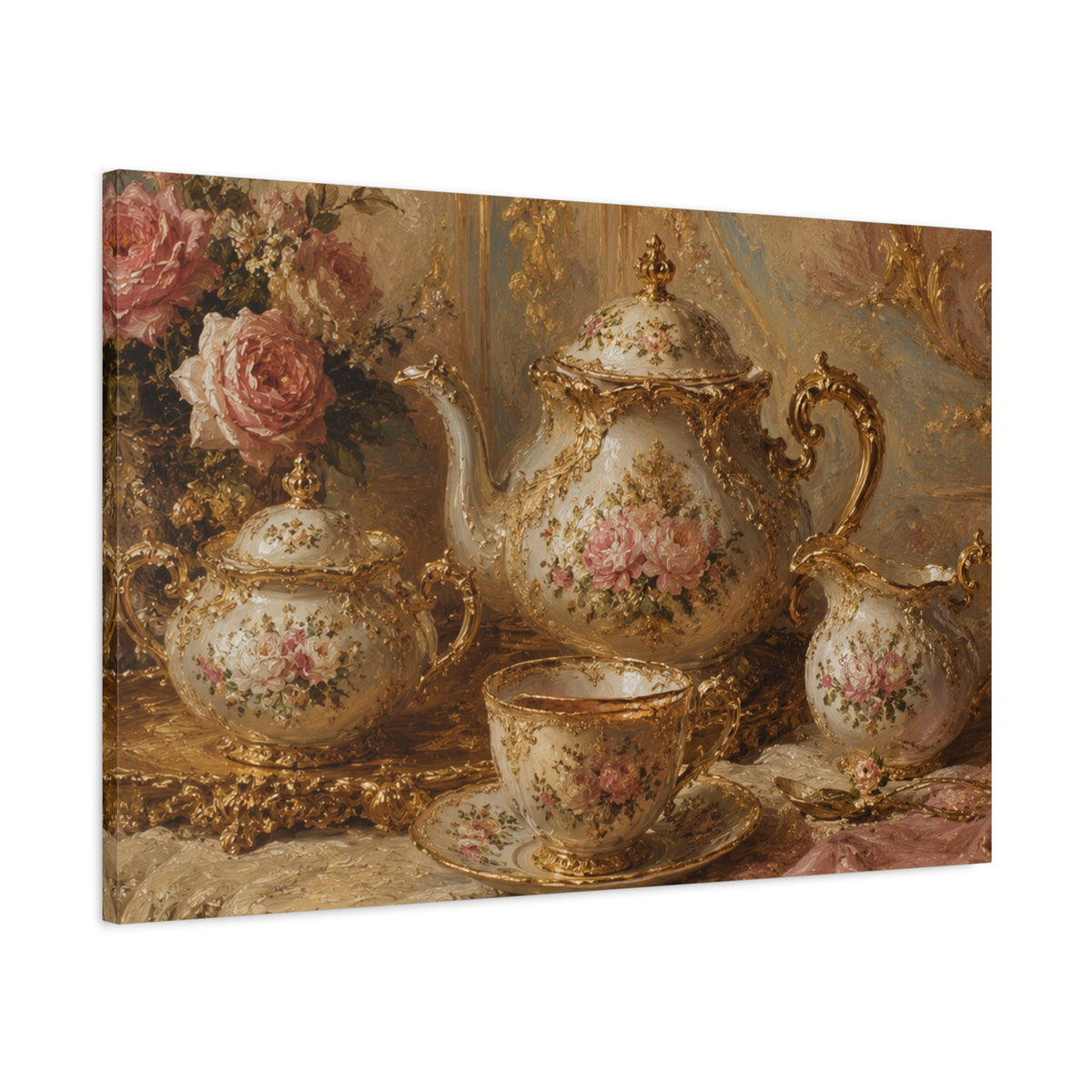 Rococo Tea Set Canvas Wall Art Print, Feminine Wall Hanging Decor, Mary Antoinette Royalty, Home Decor, Dining Room Elegant Art, Home Gift