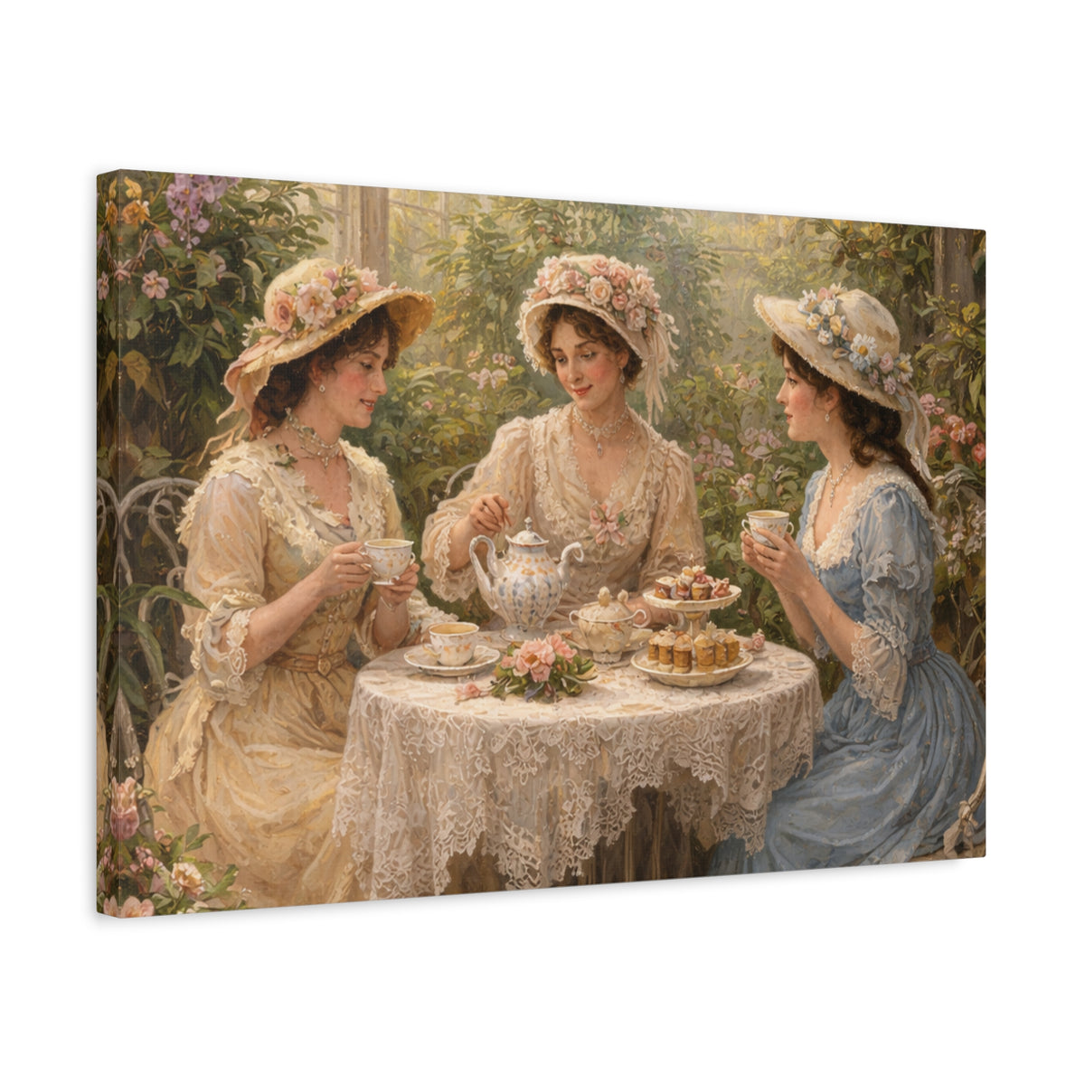 Vintage Ladies Tea Party Canvas Wall Art Print, Feminine Wall Hanging Decor, Victorian 1800's Ladies, Home Decor, Gift for Her, Elegant Art