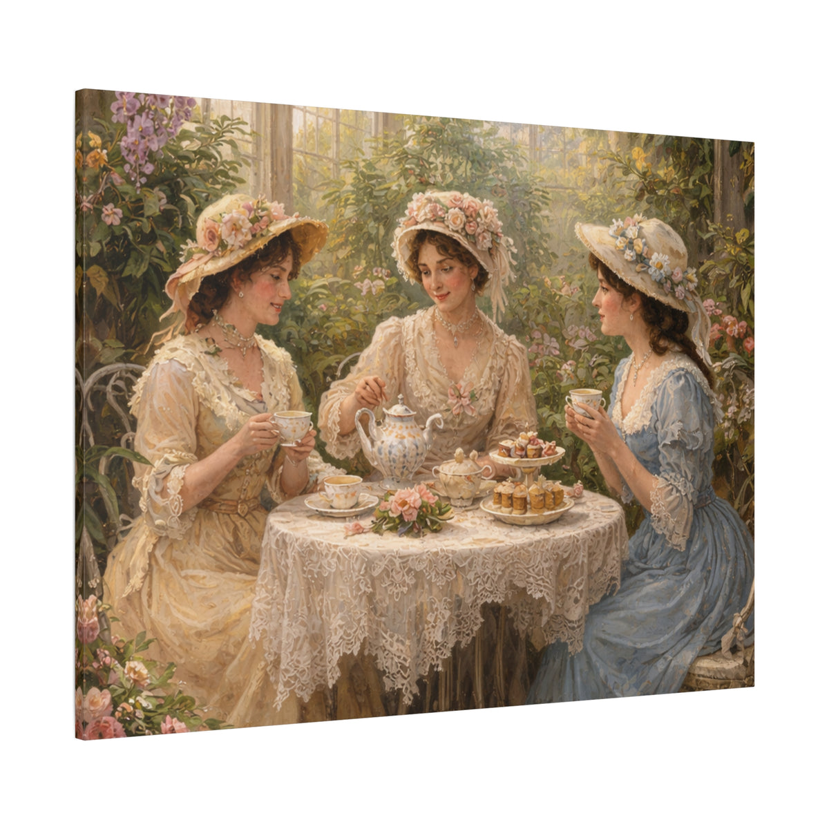 Vintage Ladies Tea Party Canvas Wall Art Print, Feminine Wall Hanging Decor, Victorian 1800's Ladies, Home Decor, Gift for Her, Elegant Art