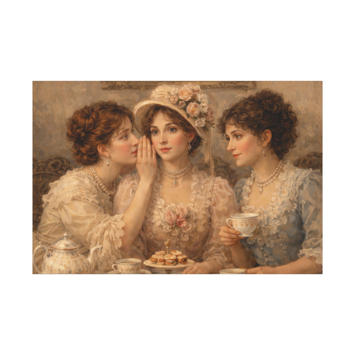 Vintage Ladies Tea Party Canvas Wall Art Print, Feminine Wall Hanging Decor, Victorian 1800's Ladies, Home Decor, Gift for Her, Elegant Art