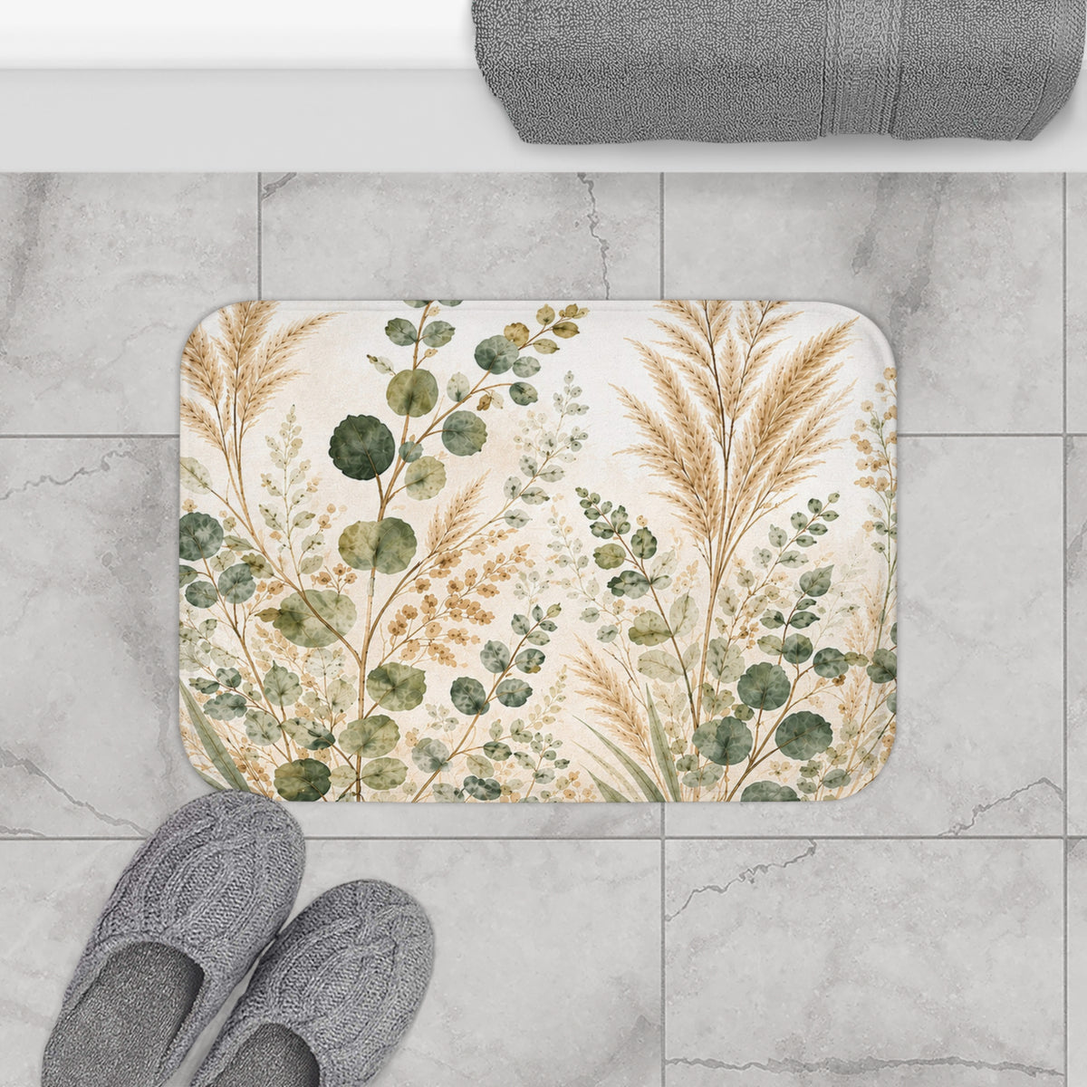 Eucalyptus and Pampas Grass Spa Memory Foam Small Large Bathmat Green Tan Bathroom Bath Mat Kitchen Makeover Decor