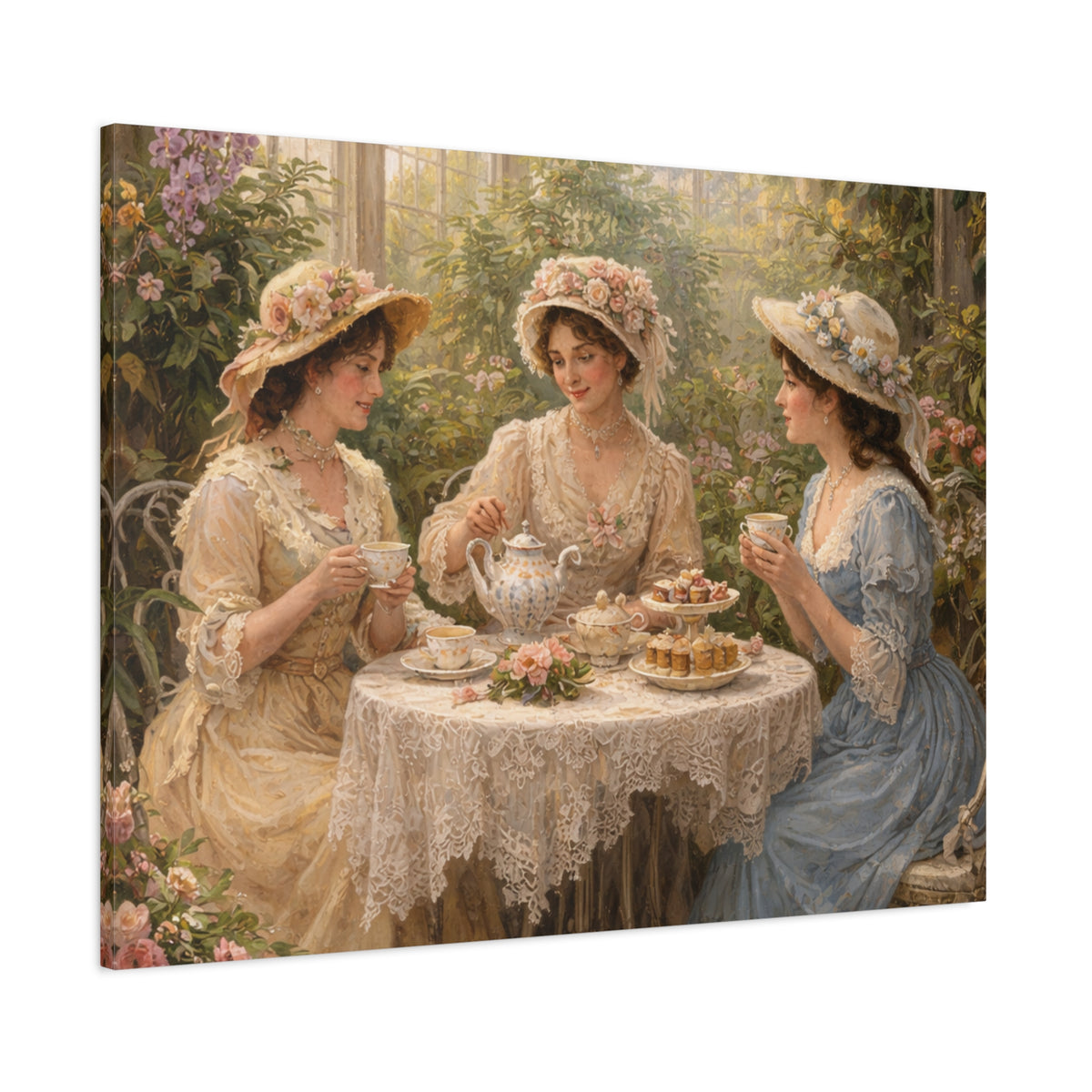 Vintage Ladies Tea Party Canvas Wall Art Print, Feminine Wall Hanging Decor, Victorian 1800's Ladies, Home Decor, Gift for Her, Elegant Art
