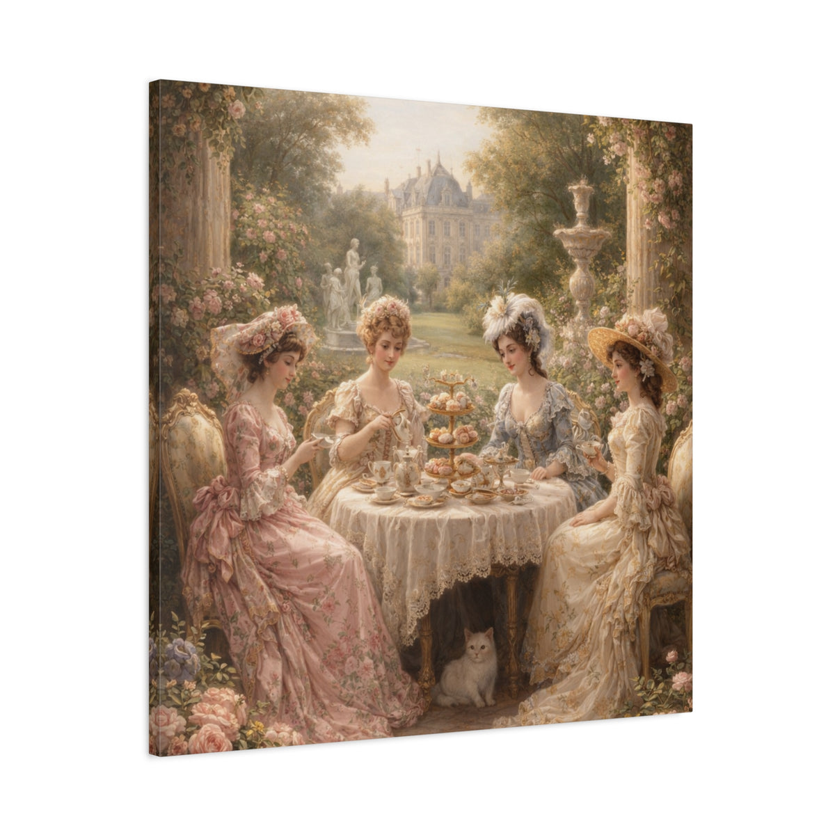 Victorian Ladies Tea Party Canvas Wall Art Print, Feminine Wall Hanging Decor, Vintage 1800's Ladies, Home Decor, Gift for Her, Elegant Art