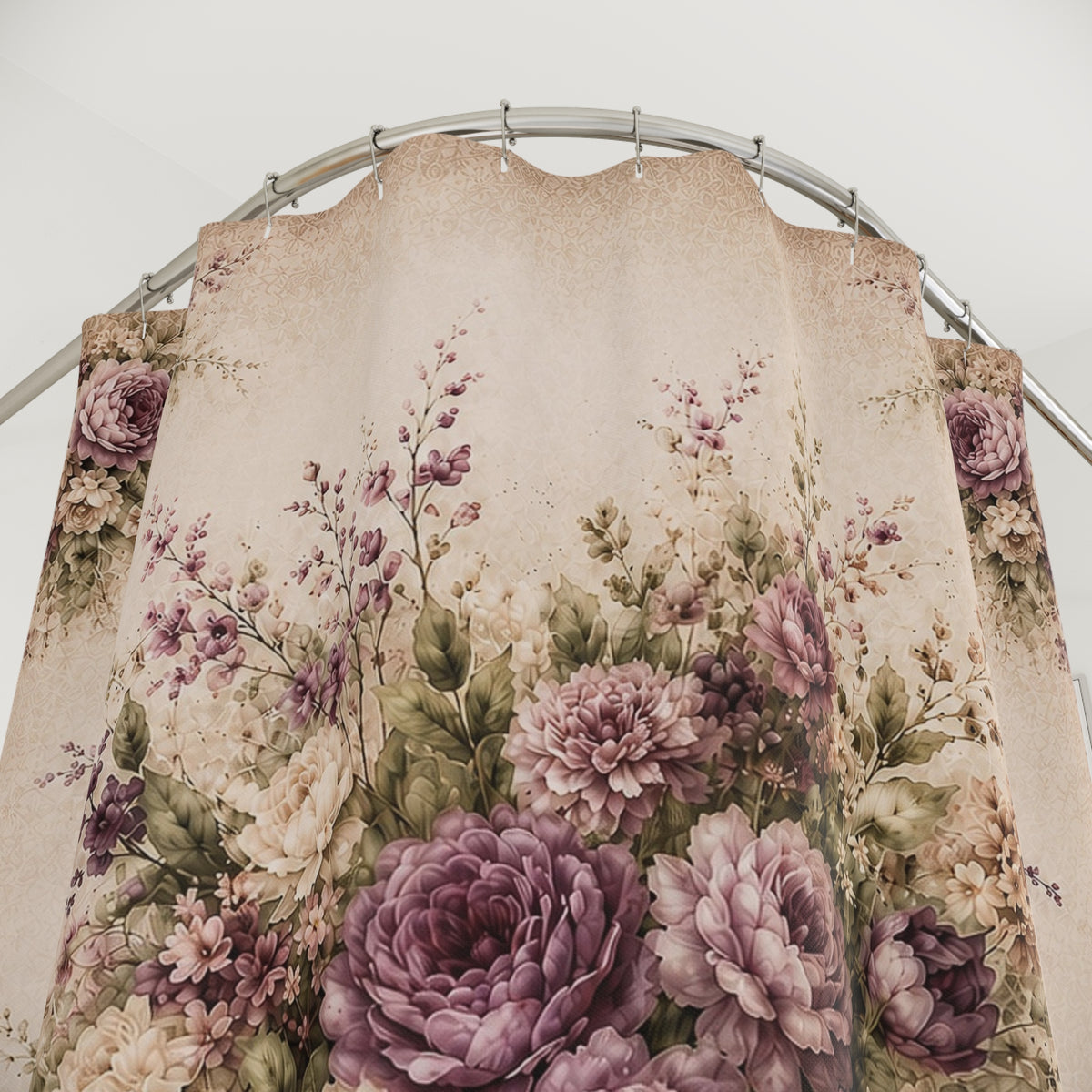 Chateaucore Muted Plum Roses Floral Fabric Shower Curtain, Victorian Bathroom Decor, French Country Cottage, Shabby Chic Bath