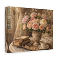 French Country Books Roses Canvas Wall Art Print, Chateaucore Floral Wall Hanging Decor, Victorian Romantic Home Decor, Gift Mom Grandma