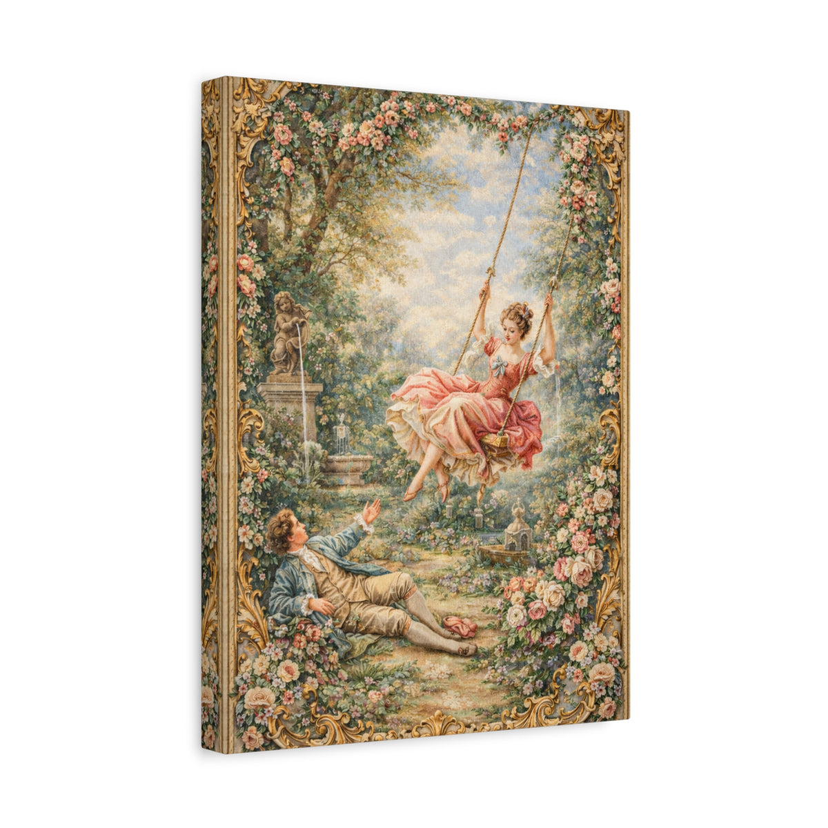 Victorian Lady on a Swing Canvas Wall Art Print, Rococo Wall Hanging Decor, Vintage Ladies, French Country Shabby Chic Decor, Home Wedding Gift