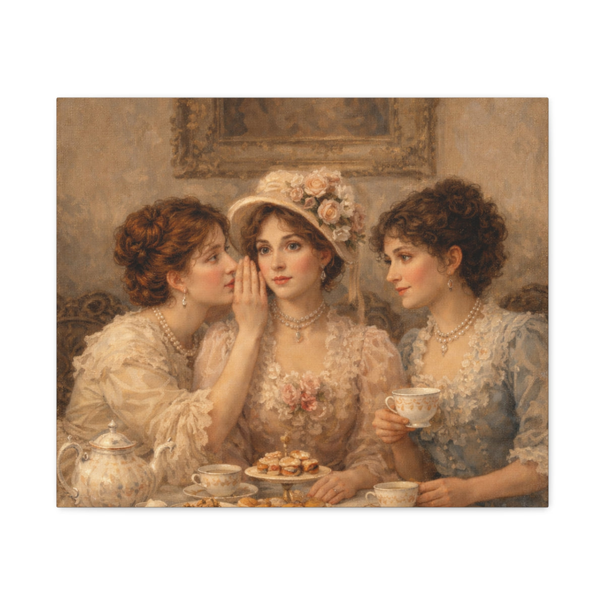 Vintage Ladies Tea Party Canvas Wall Art Print, Feminine Wall Hanging Decor, Victorian 1800's Ladies, Home Decor, Gift for Her, Elegant Art