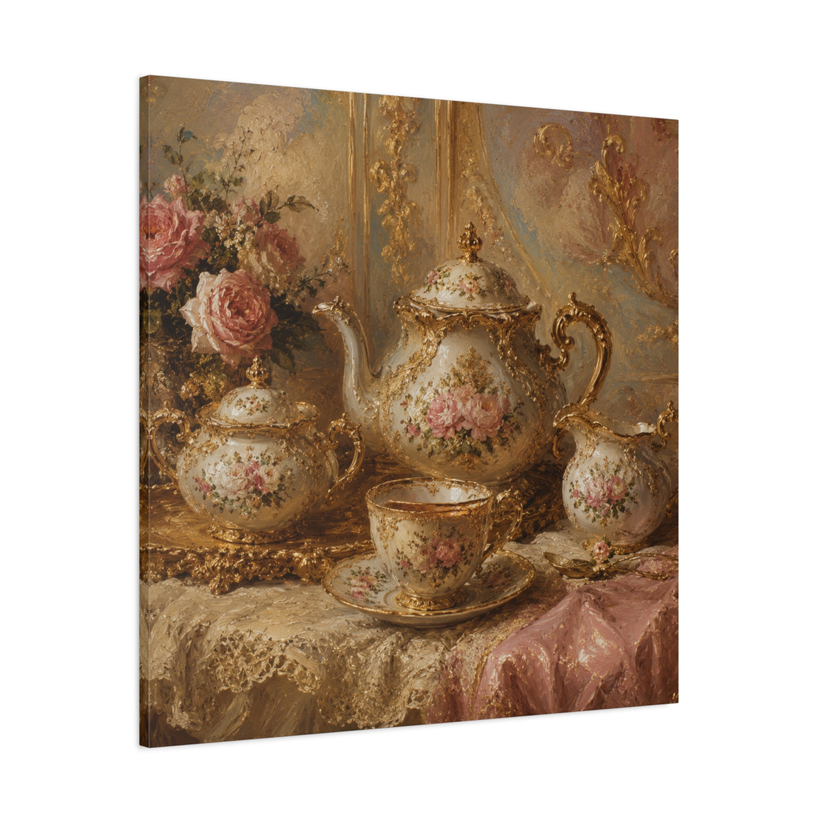 Rococo Tea Set Canvas Wall Art Print, Feminine Wall Hanging Decor, Mary Antoinette Royalty, Home Decor, Dining Room Elegant Art, Home Gift