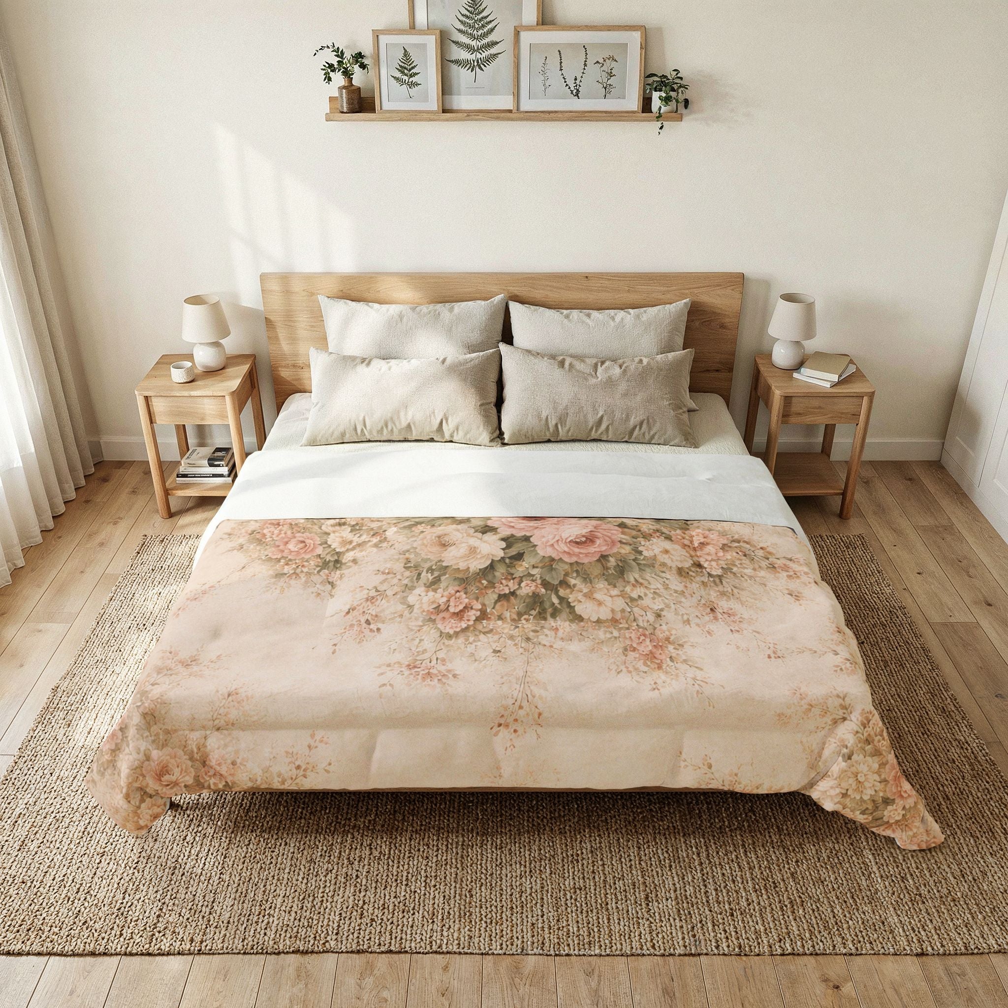 Cotton Chateaucore Soft Rose Bouquet 100% Cotton Comforter | Shabby Chic French Country Pink Peonies Roses Medallion