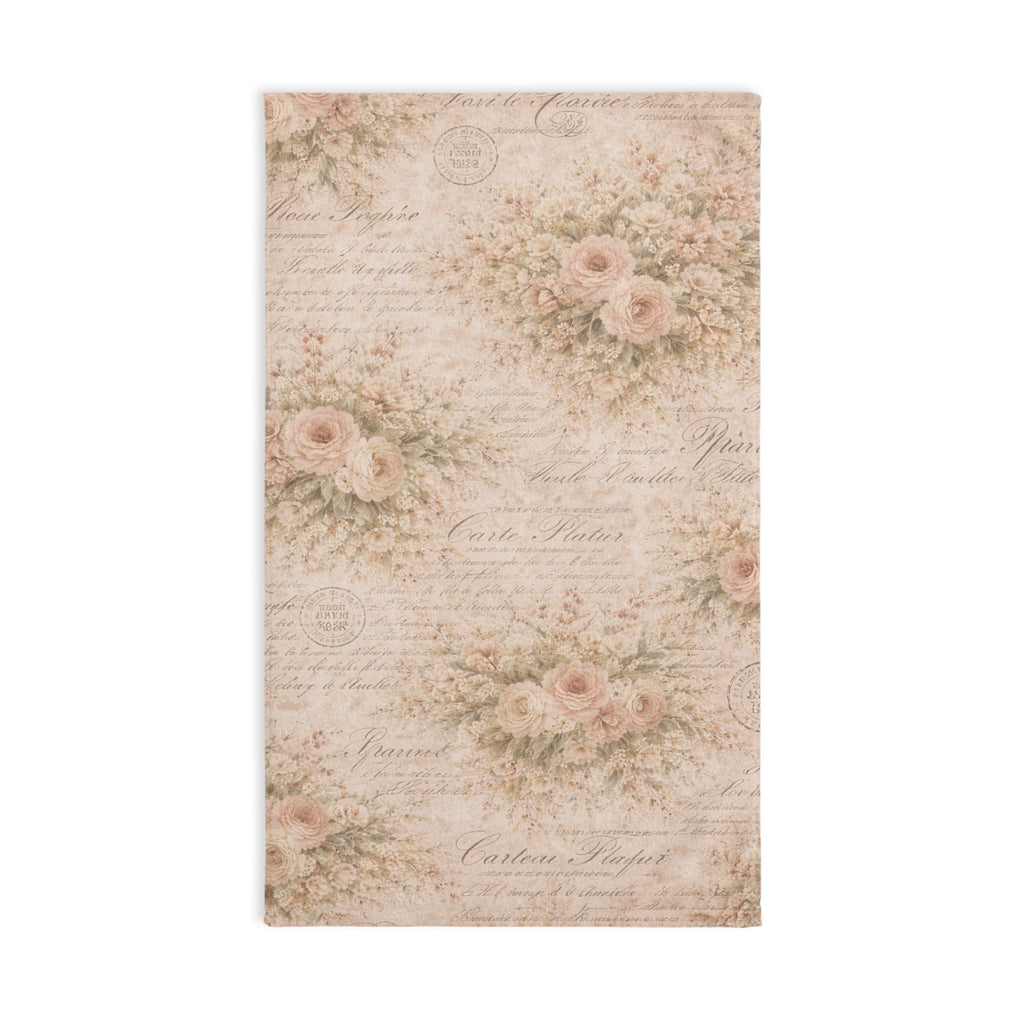 Chateaucore Soft Pink Roses French Script Hand Towel, Victorian Shabby Chic French Country Wedding Anniversary Gift Housewarming