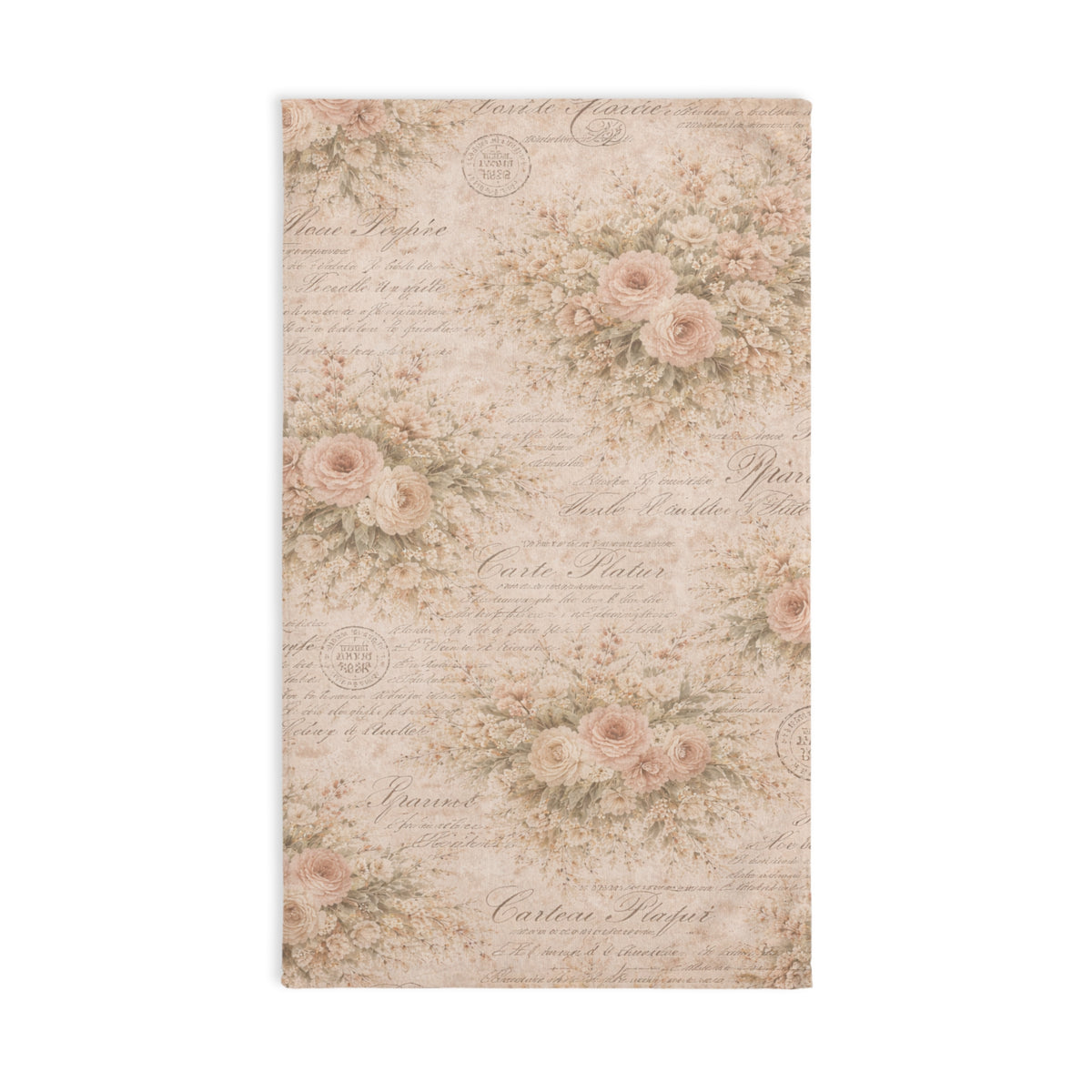 Chateaucore Soft Pink Roses French Script Hand Towel, Victorian Shabby Chic French Country Wedding Anniversary Gift Housewarming