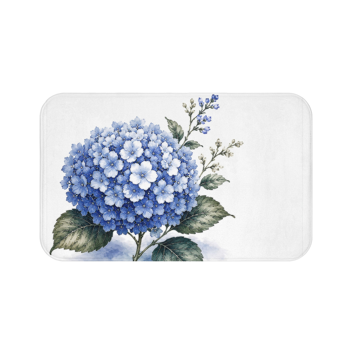 Blue Hydrangea Memory Foam Bathmat, Vintage Chateaucore Floral Bathroom Rug, French Country Soft Cushioned Non-Slip Shabby Chic Decor