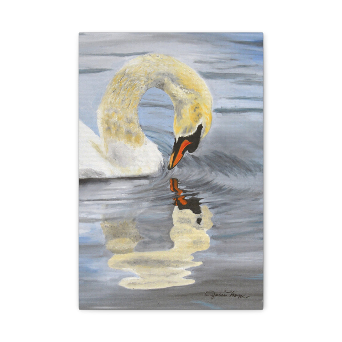 Swan Reflection Art Canvas Print, Elegant Wall Art, French Country Shabby Chic Decor, Nature Bathroom Decor, Bird Watcher Gift