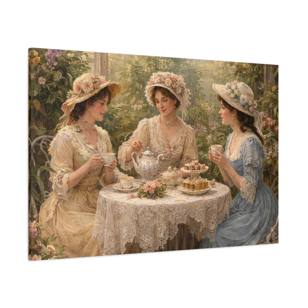 Vintage Ladies Tea Party Canvas Wall Art Print, Feminine Wall Hanging Decor, Victorian 1800's Ladies, Home Decor, Gift for Her, Elegant Art