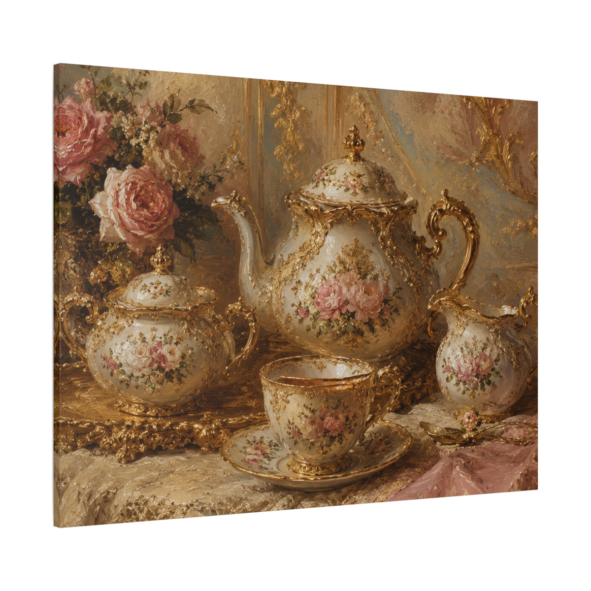 Rococo Tea Set Canvas Wall Art Print, Feminine Wall Hanging Decor, Mary Antoinette Royalty, Home Decor, Dining Room Elegant Art, Home Gift