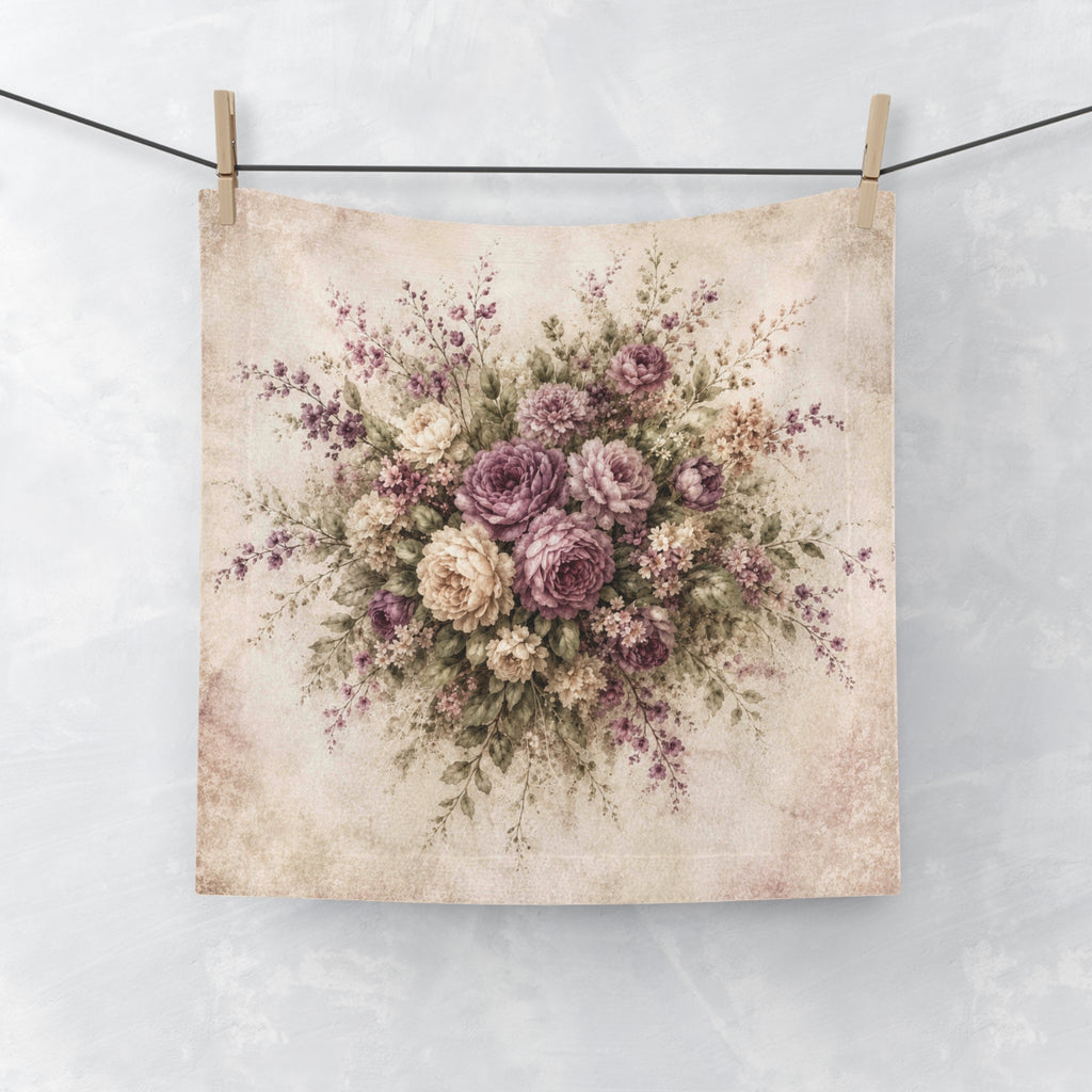 Vintage Mauve Rose Garden 5-Piece Bath Bundle Shower Curtain, Bathmat, Towels Set