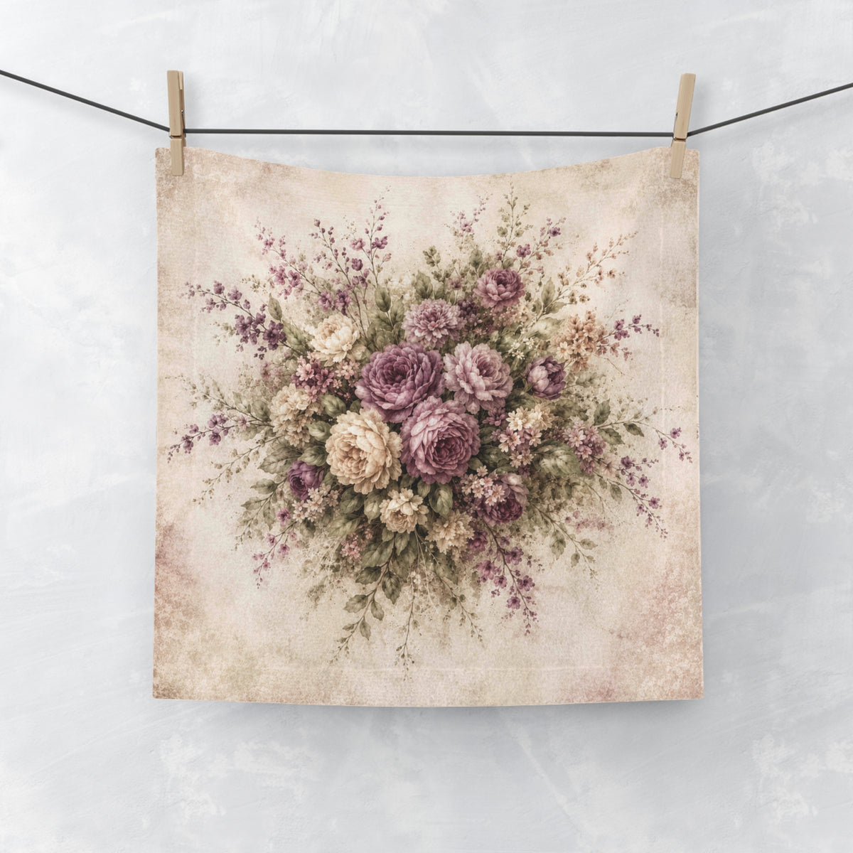 Vintage Mauve Rose Garden 5-Piece Bath Bundle Shower Curtain, Bathmat, Towels Set
